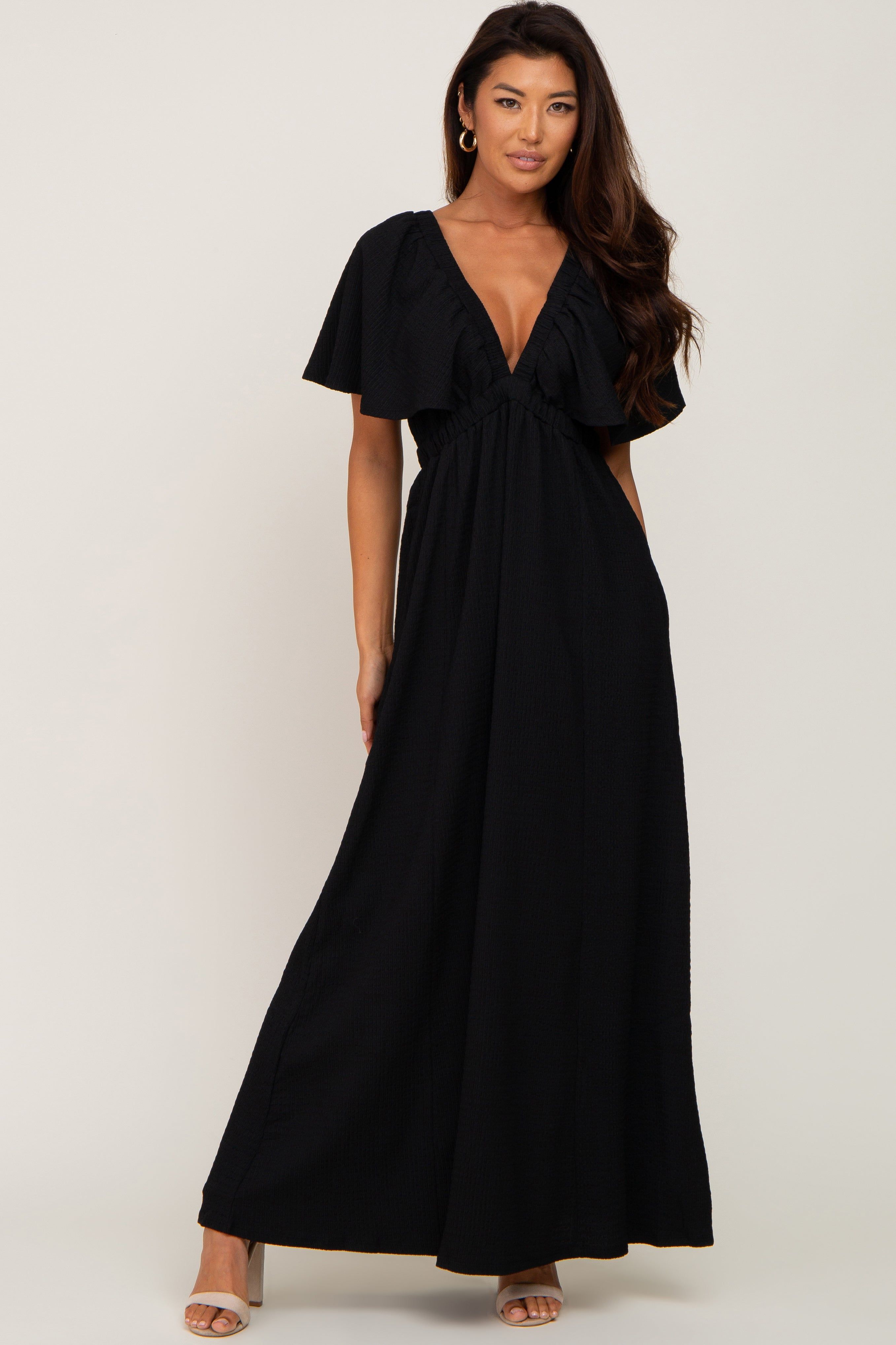 Black Deep V-Neck Maxi Dress sold by Pinkblush