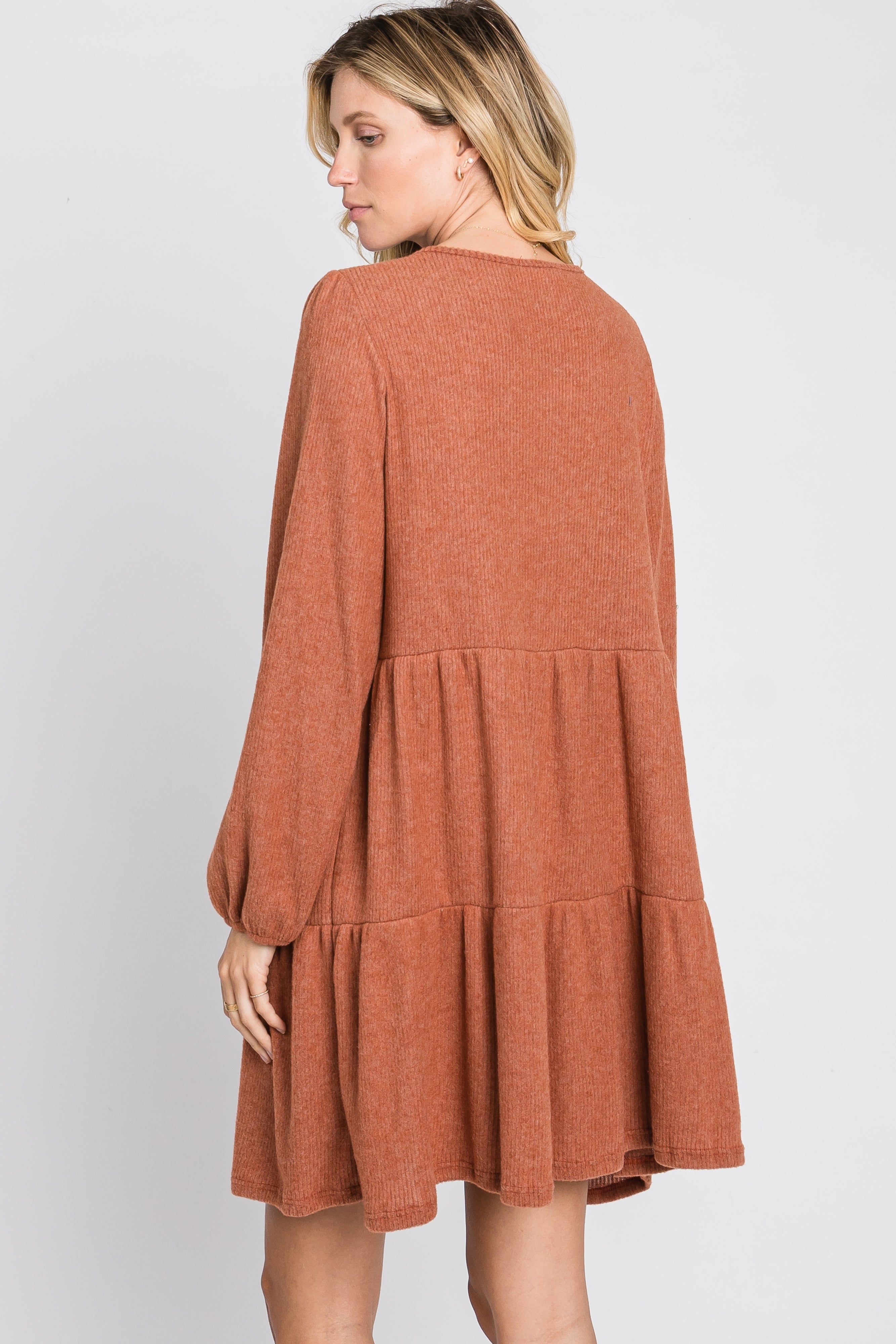 Rust Brushed Knit Tiered Dress sold by Pinkblush product image thumbnail 3