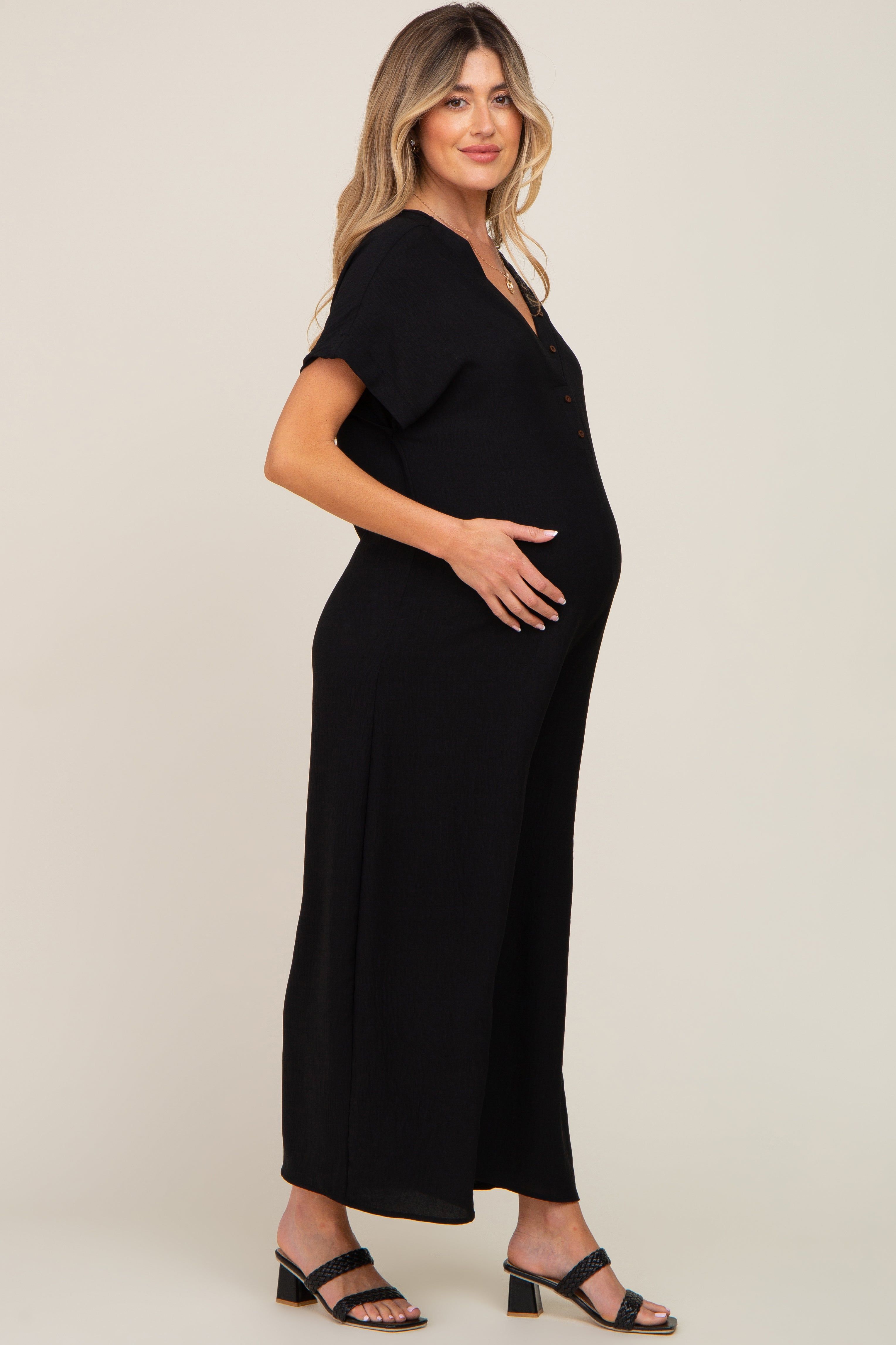 Black Front Button Accent Maternity Jumpsuit sold by Pinkblush product image thumbnail 2