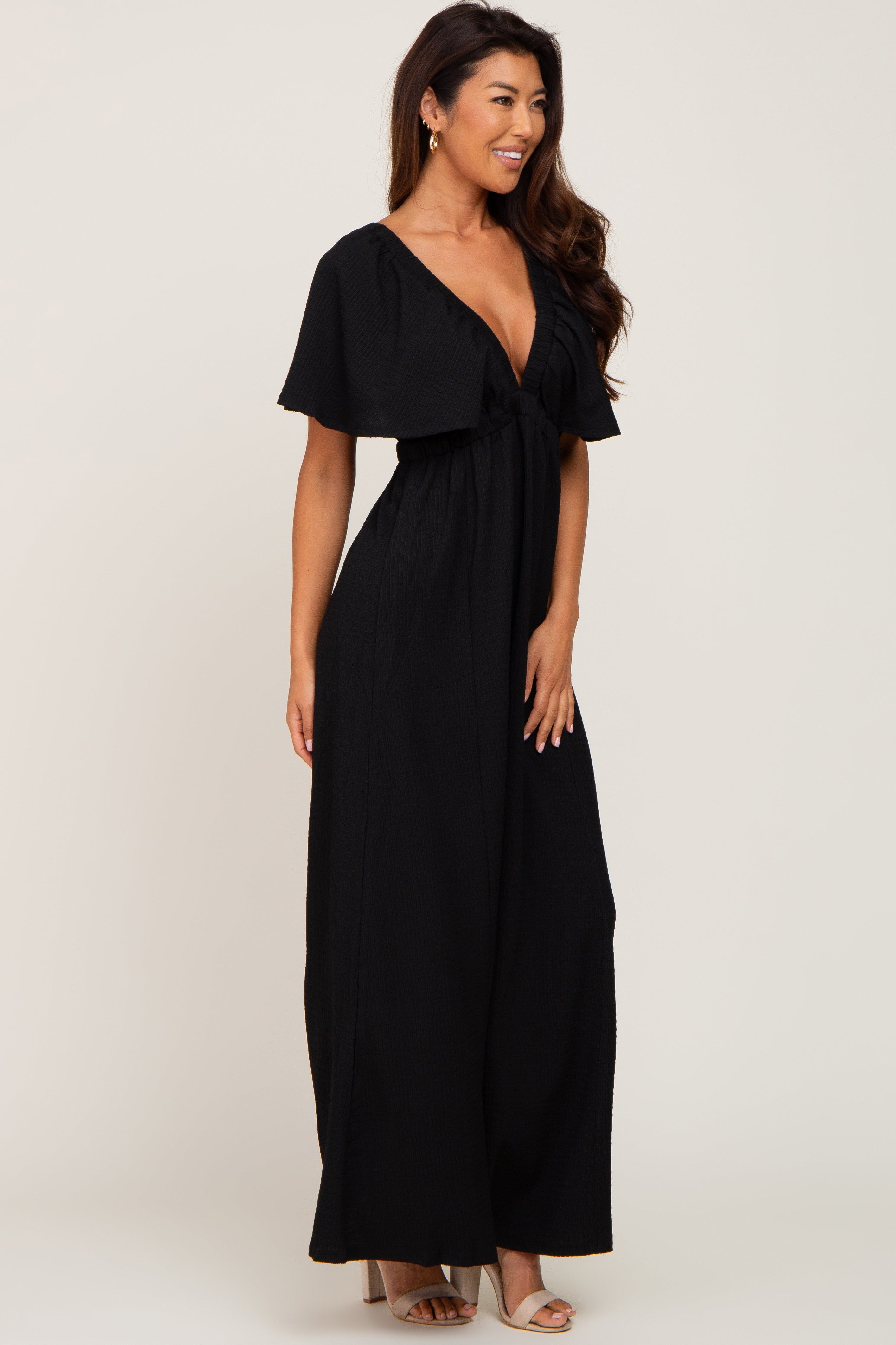 Black Deep V-Neck Maxi Dress sold by Pinkblush product image thumbnail 2