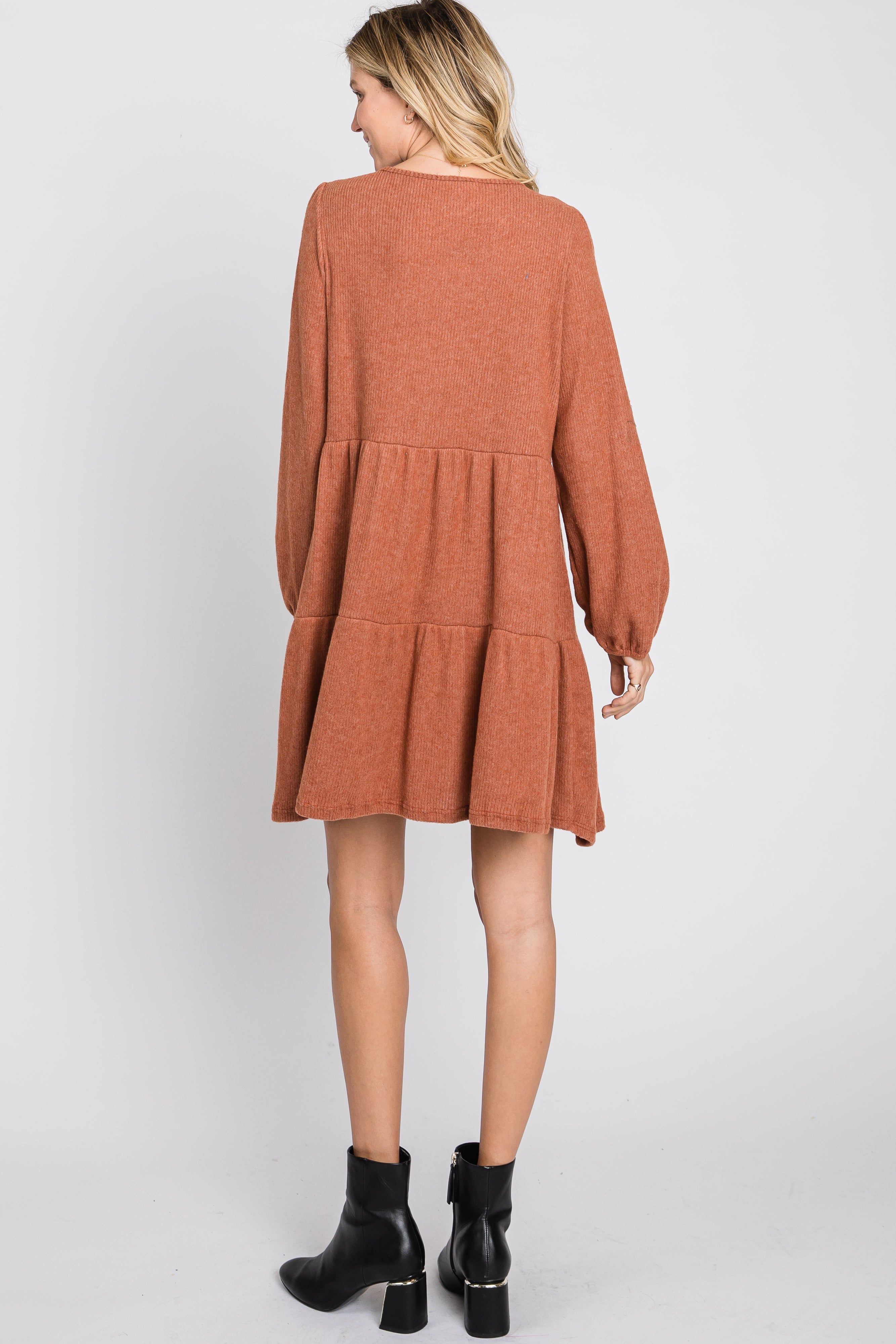 Rust Brushed Knit Tiered Dress sold by Pinkblush product image thumbnail 4
