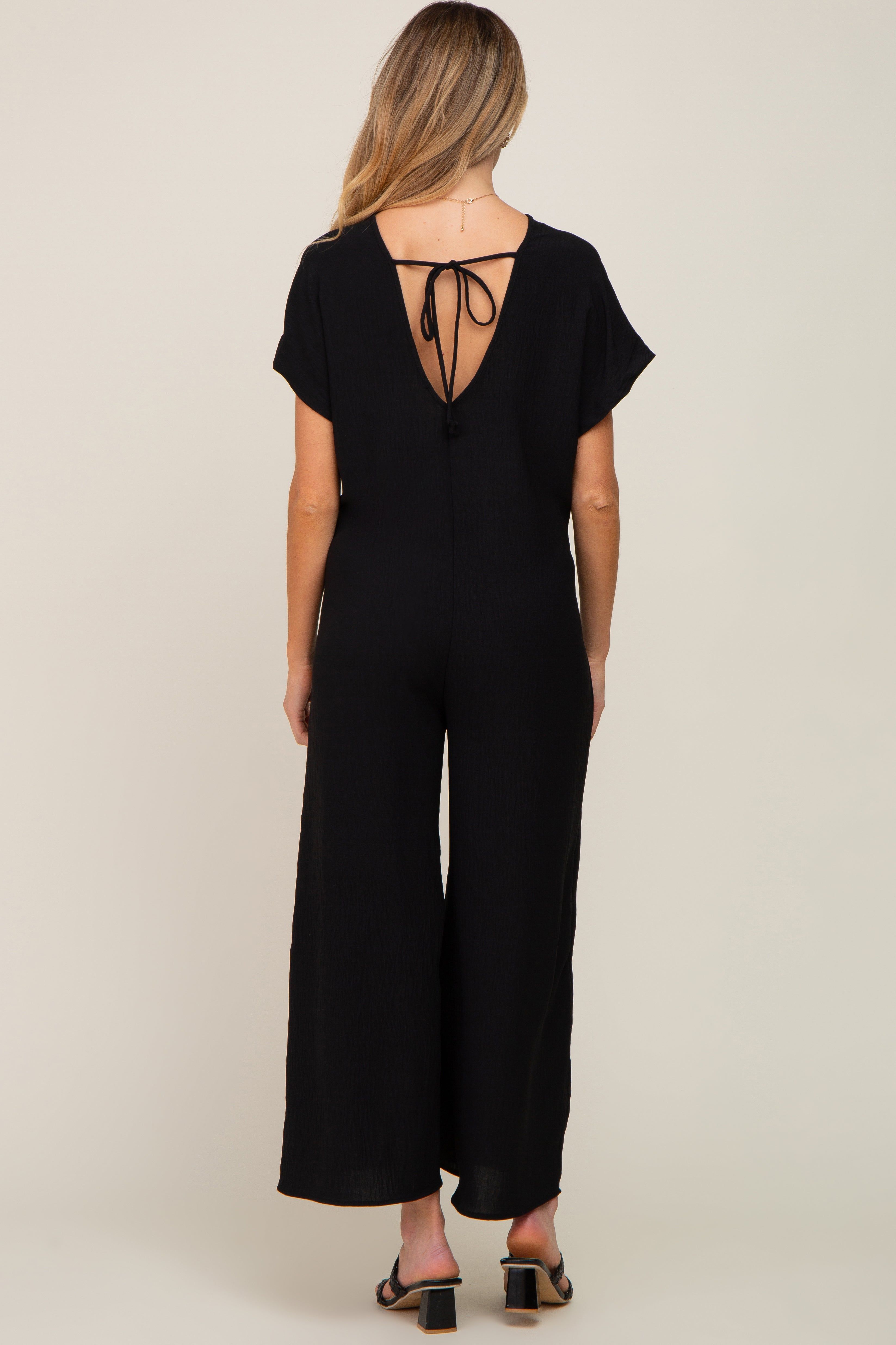 Black Front Button Accent Maternity Jumpsuit sold by Pinkblush product image thumbnail 3