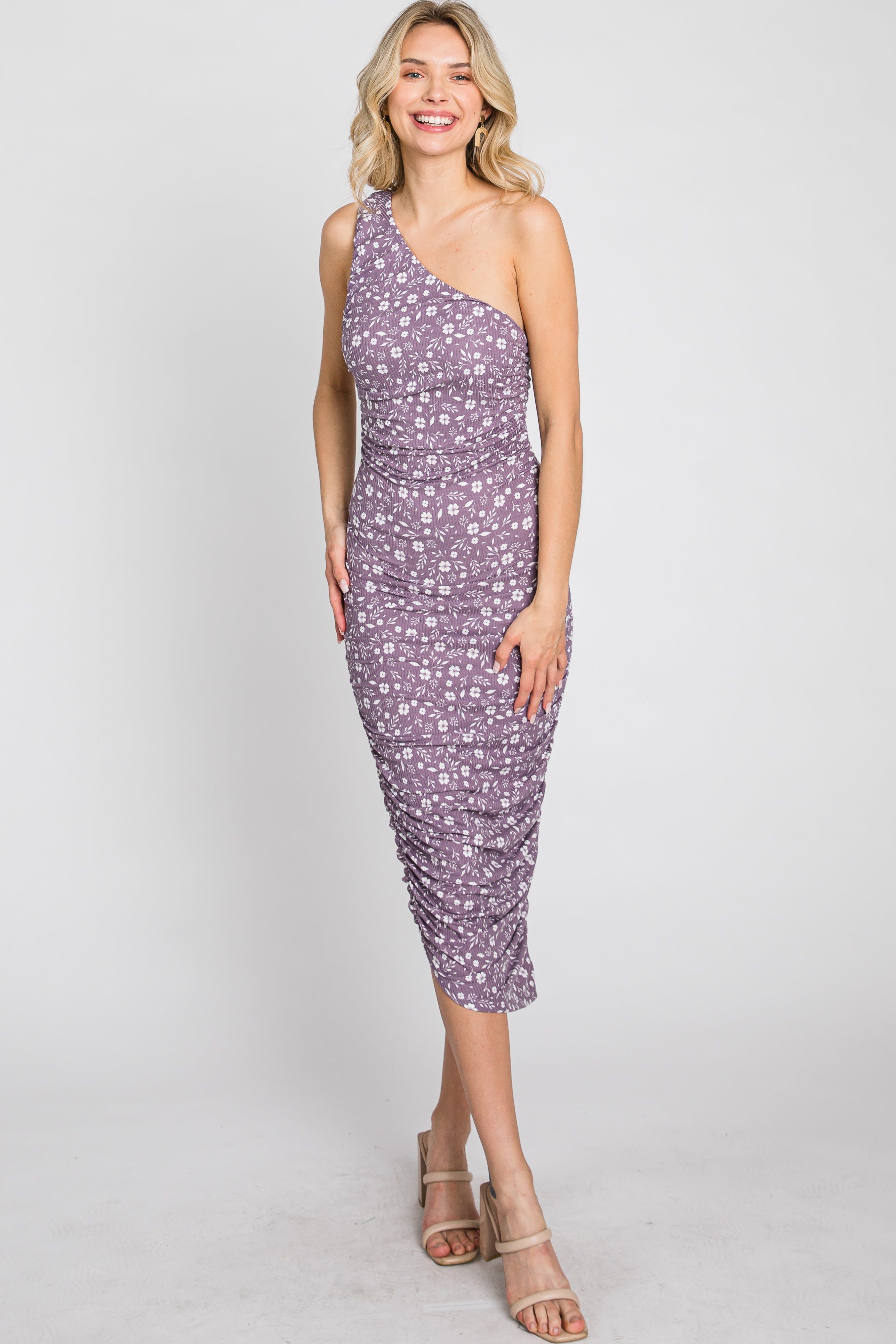Lavender Floral One Shoulder Dress sold by Pinkblush product image thumbnail 3