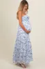 Blue Floral Halter Maxi Maternity Dress sold by Pinkblush