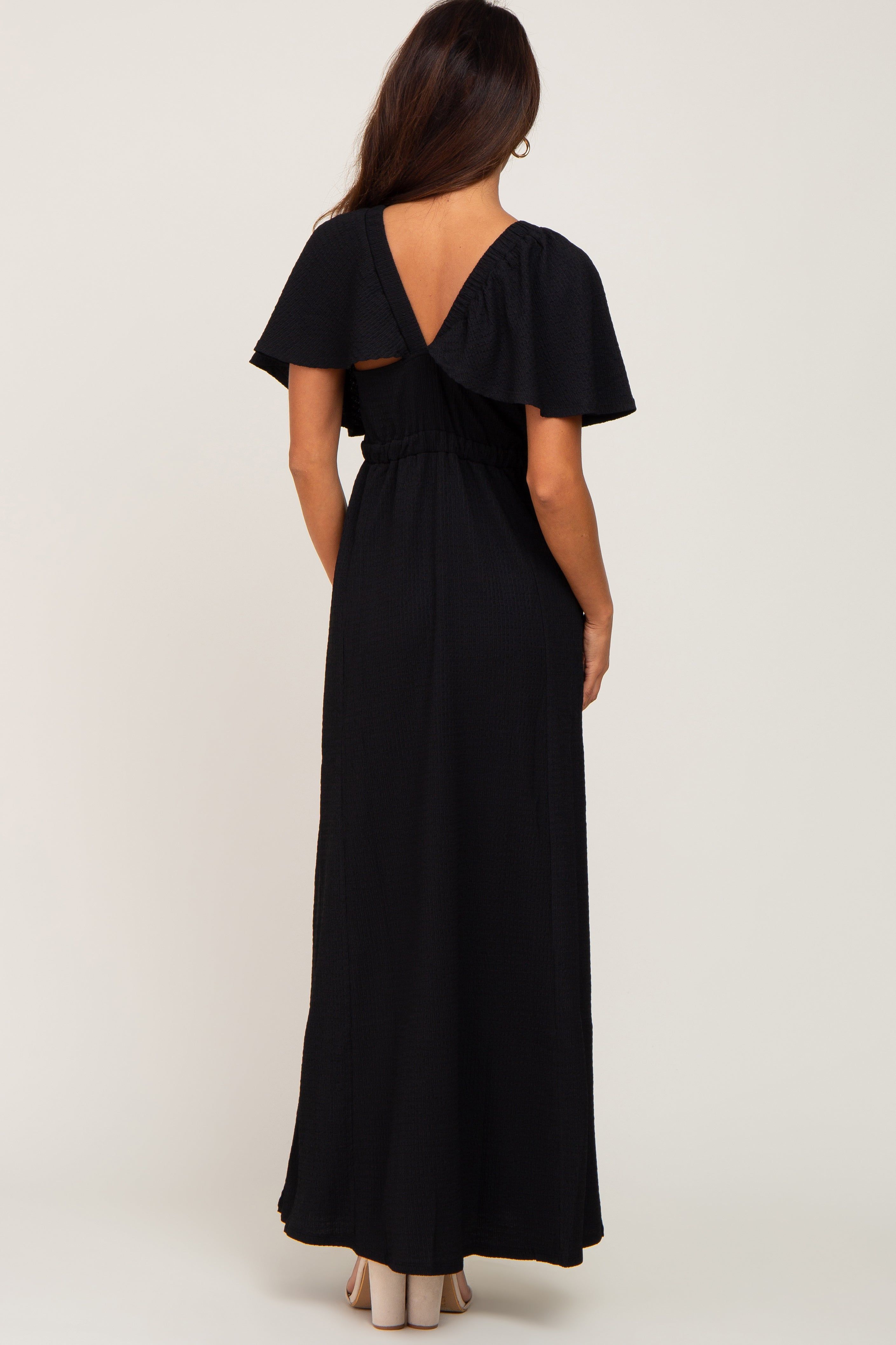 Black Deep V-Neck Maxi Dress sold by Pinkblush product image thumbnail 3