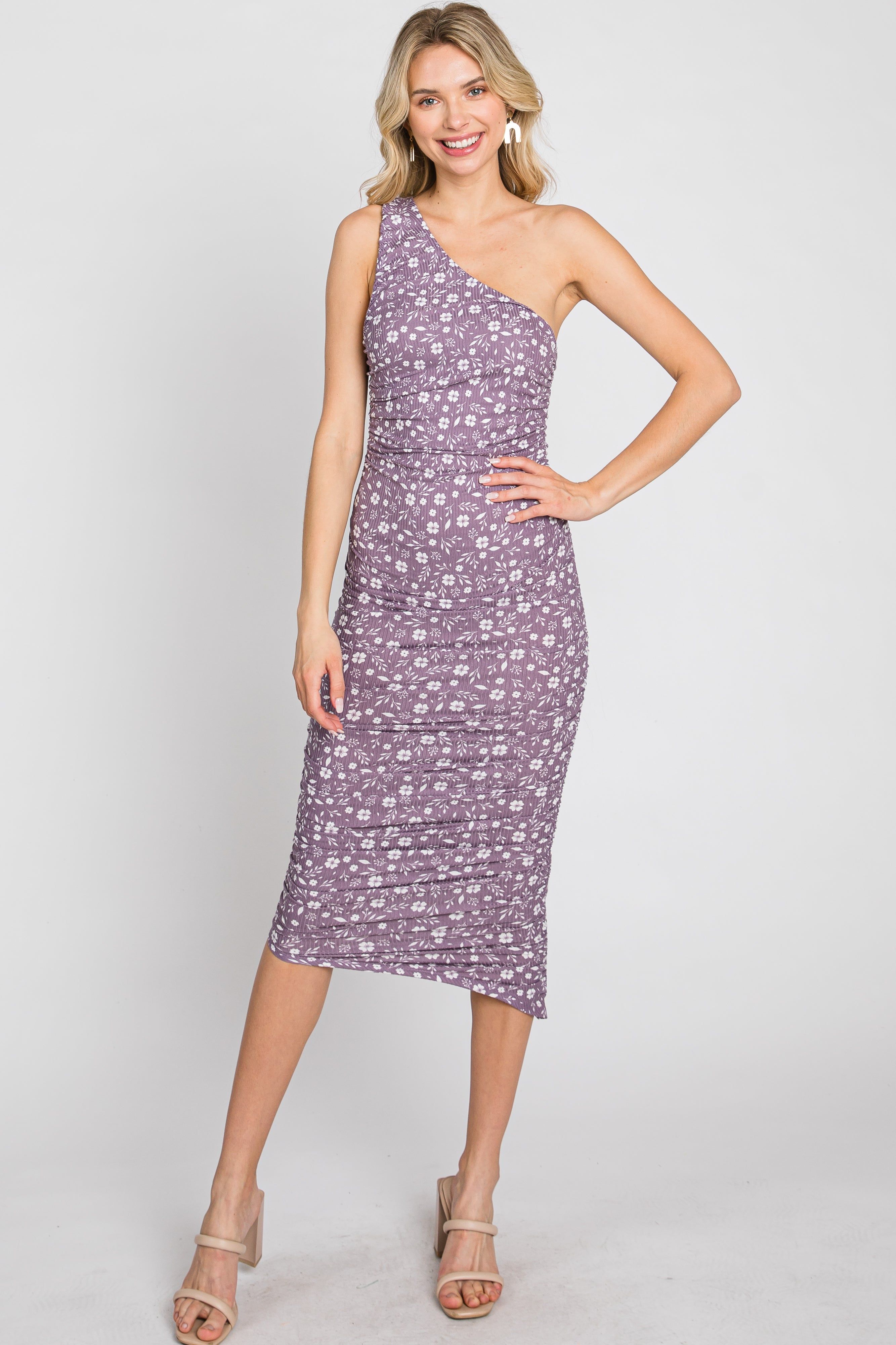 Lavender Floral One Shoulder Dress sold by Pinkblush
