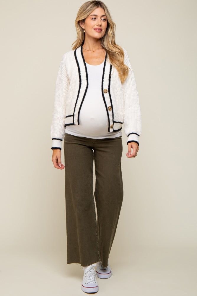 White Contrast Knit Maternity Cardigan sold by Pinkblush
