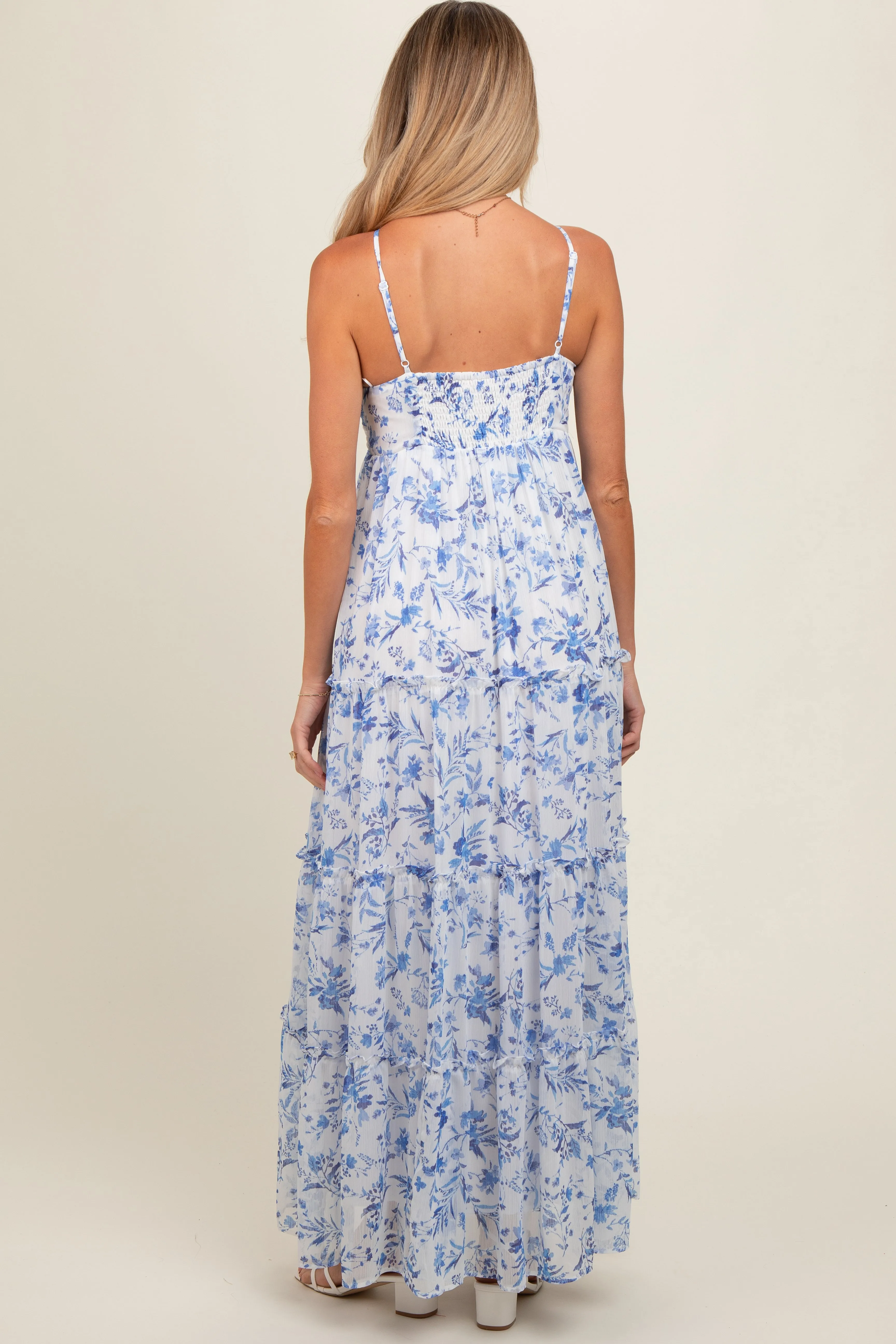 Blue Floral Halter Maxi Maternity Dress sold by Pinkblush product image thumbnail 4