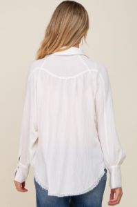 White Button-Down Raw Hem Maternity Blouse sold by Pinkblush