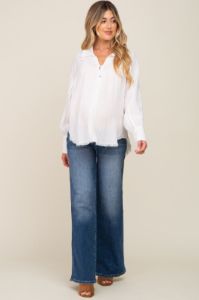 White Button-Down Raw Hem Maternity Blouse sold by Pinkblush