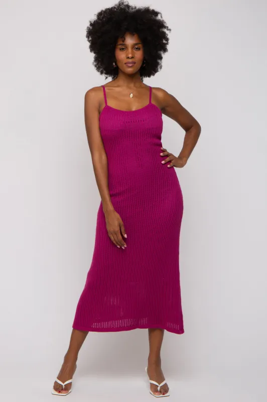 Magenta Open Knit Crochet Midi Dress sold by Pinkblush
