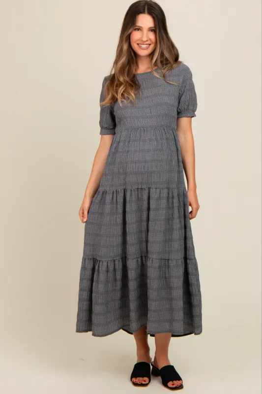 Charcoal Textured Tiered Maternity Maxi Dress sold by Pinkblush
