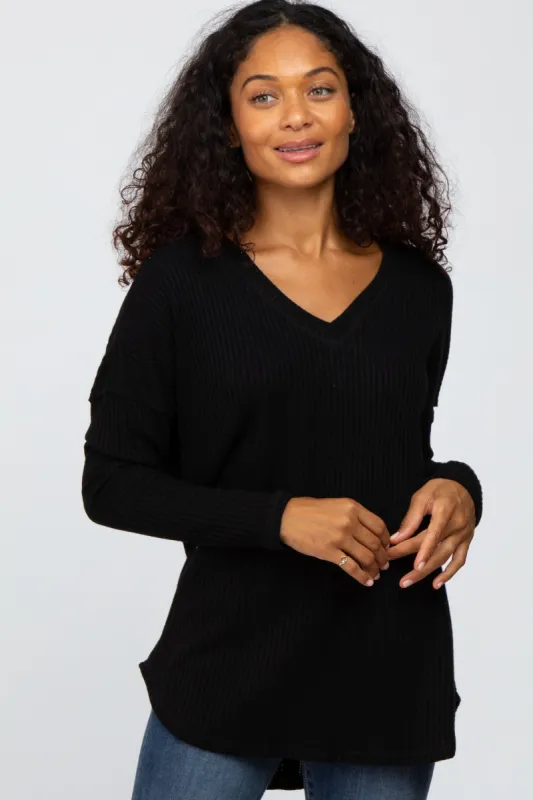 Black Waffle Knit Long Sleeve Top sold by Pinkblush
