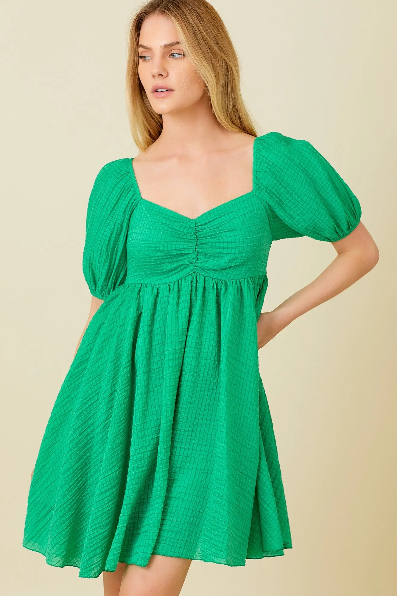 Green Textured Puff Sleeve Sweetheart Neckline Maternity Dress sold by Pinkblush product image thumbnail 3