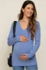 Blue Fitted Long Sleeve Maternity Top sold by Pinkblush