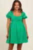 Green Textured Puff Sleeve Sweetheart Neckline Maternity Dress sold by Pinkblush