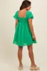 Green Textured Puff Sleeve Sweetheart Neckline Maternity Dress sold by Pinkblush