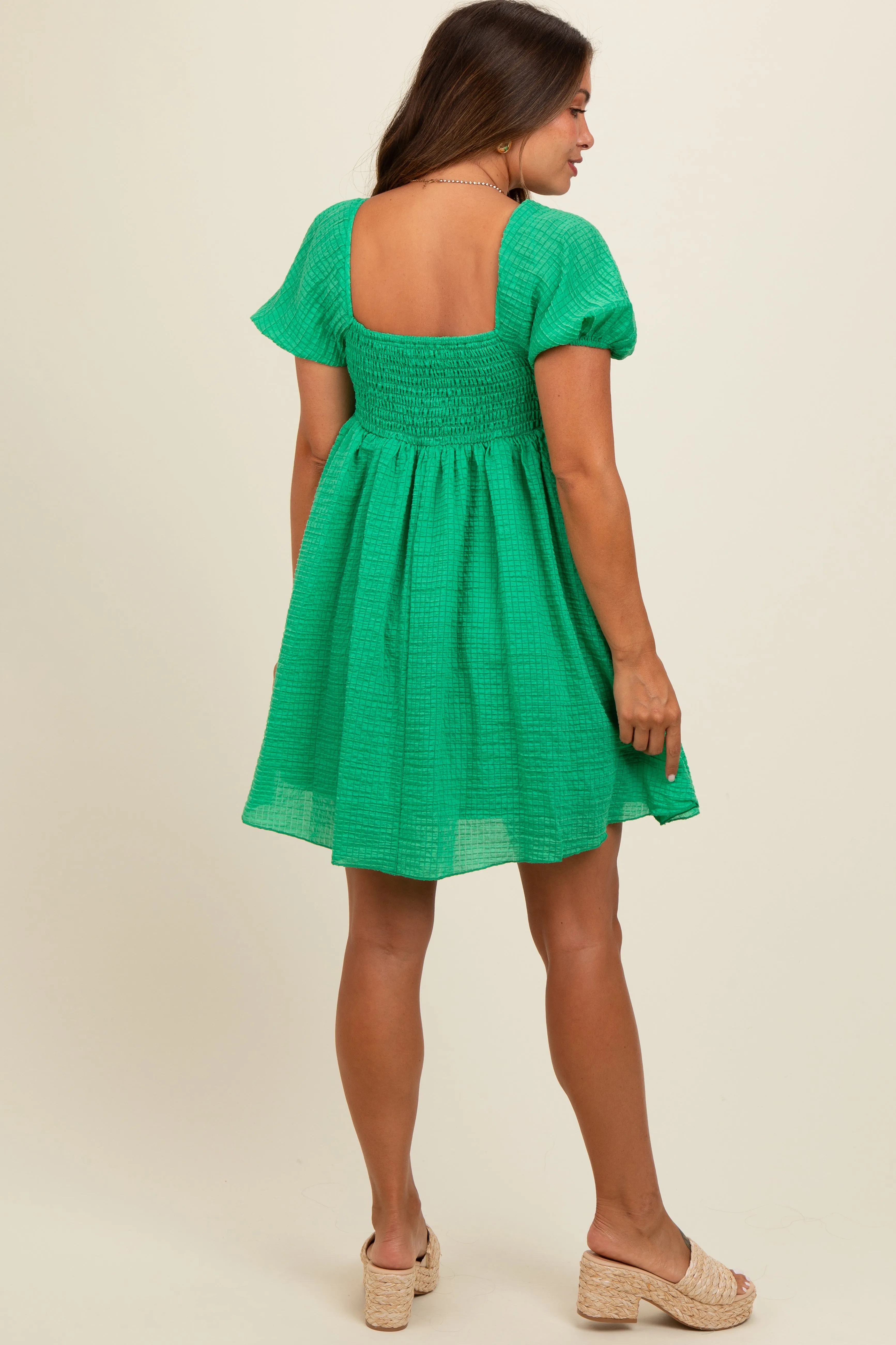 Green Textured Puff Sleeve Sweetheart Neckline Maternity Dress sold by Pinkblush product image thumbnail 2