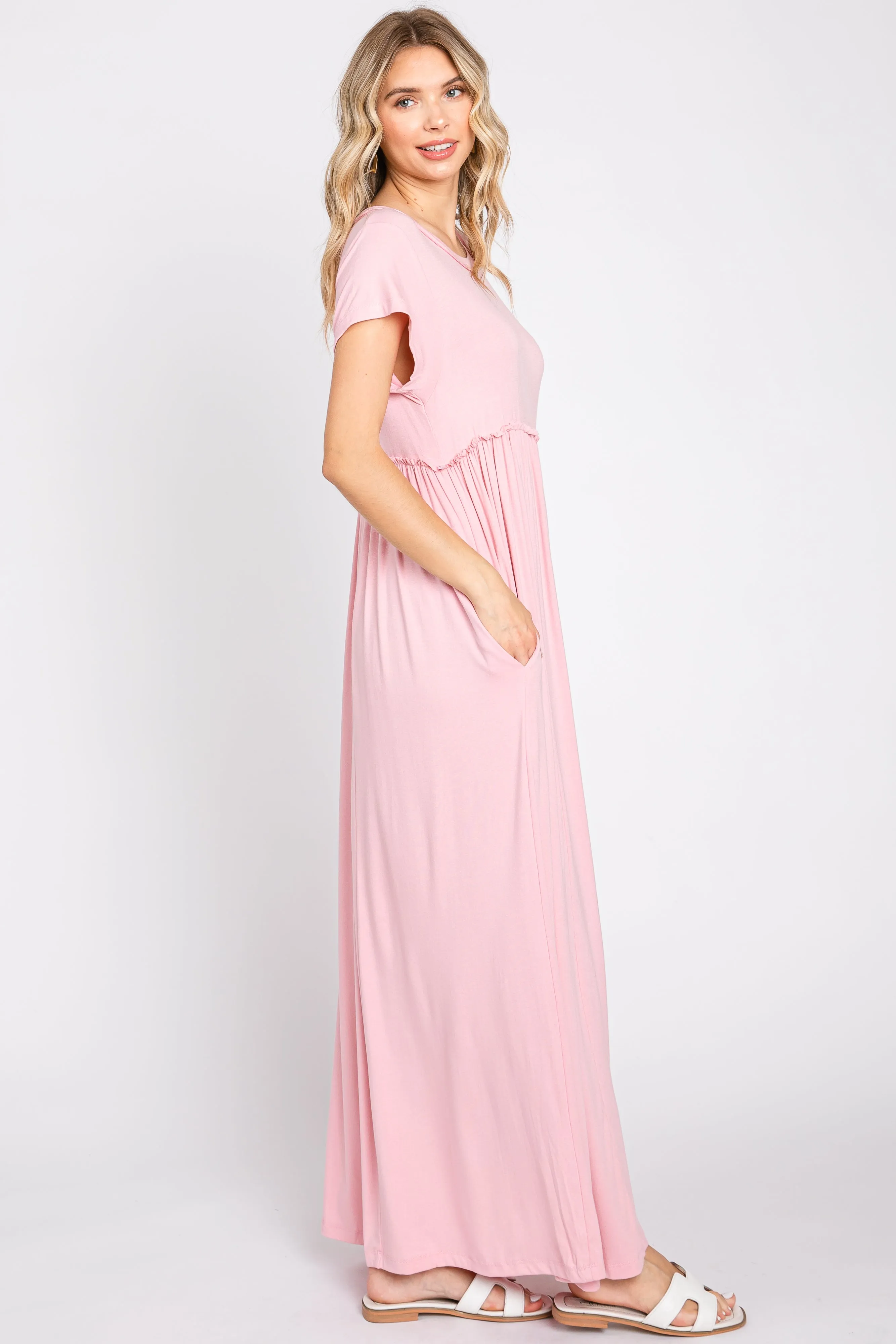 Light Pink Short Sleeve Pocketed Maxi Dress sold by Pinkblush product image thumbnail 2
