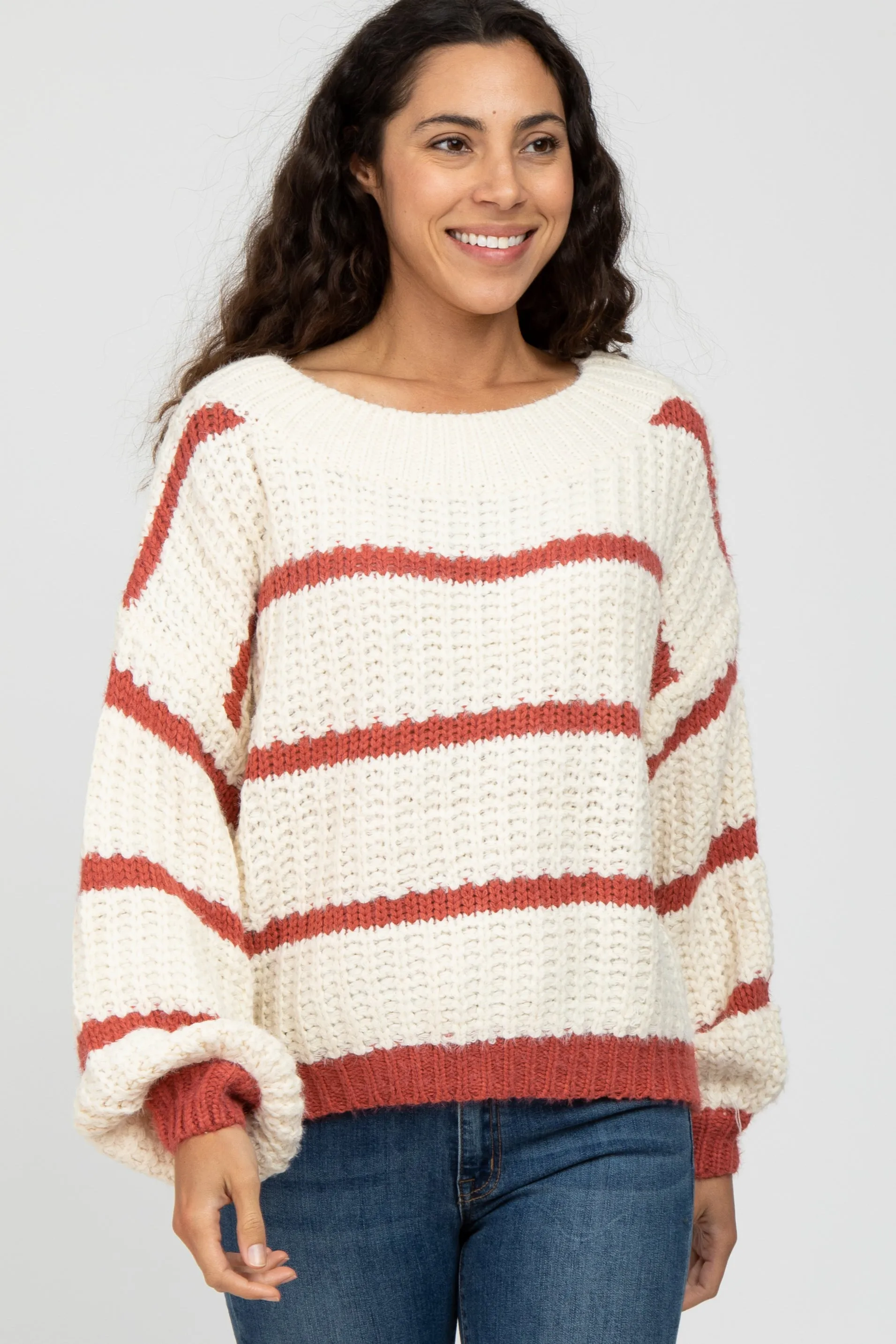Rust Cream Striped Chunky Knit Maternity Sweater sold by Pinkblush product image thumbnail 5