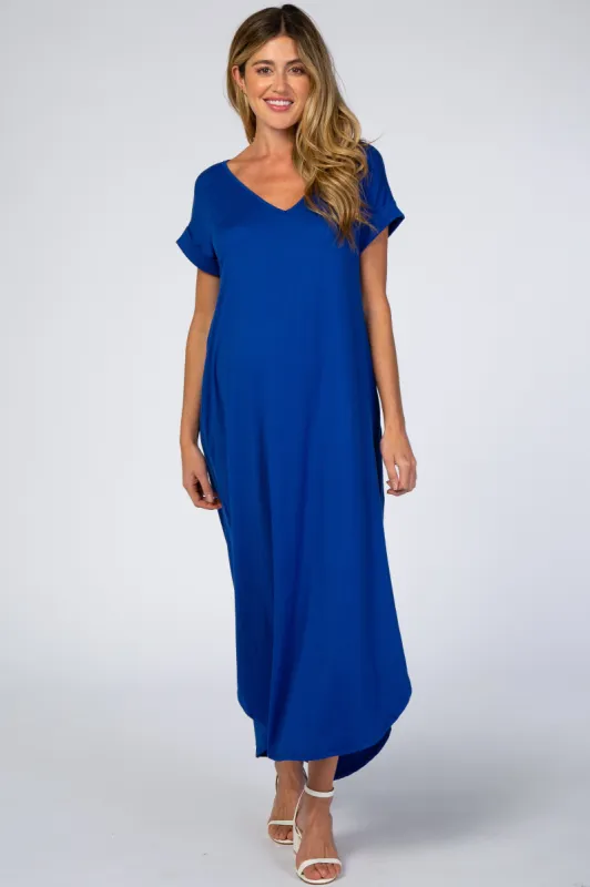 Royal Side Slit Maternity Maxi Dress sold by Pinkblush
