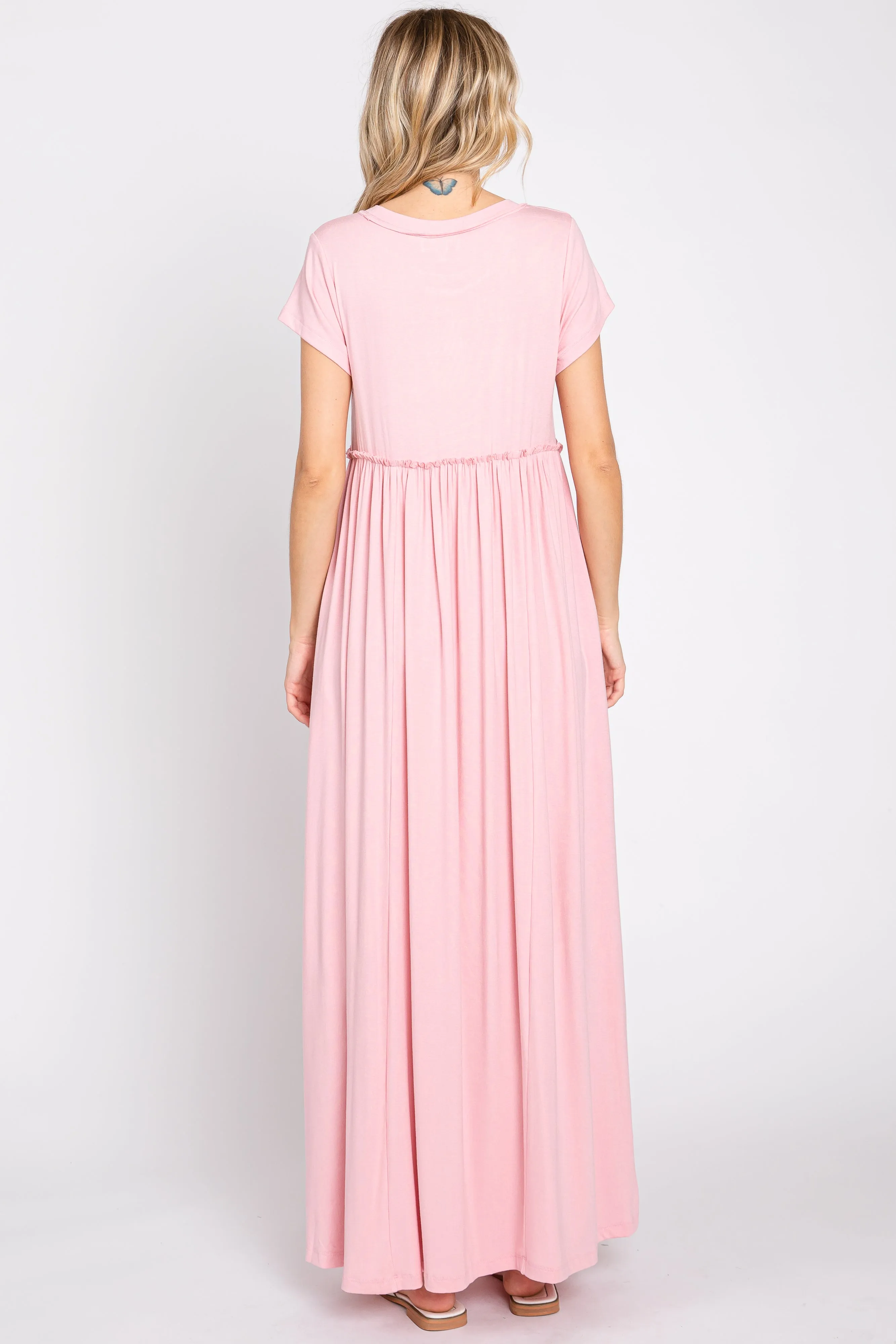 Light Pink Short Sleeve Pocketed Maxi Dress sold by Pinkblush product image thumbnail 3