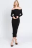 Black Off Shoulder Mesh Ruched Maternity Midi Dress sold by Pinkblush