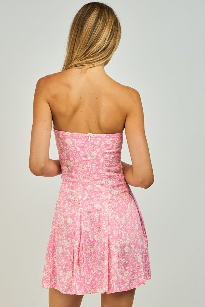 Pink Floral Strapless Pleated Tube Mini Dress sold by Pinkblush product image thumbnail 3