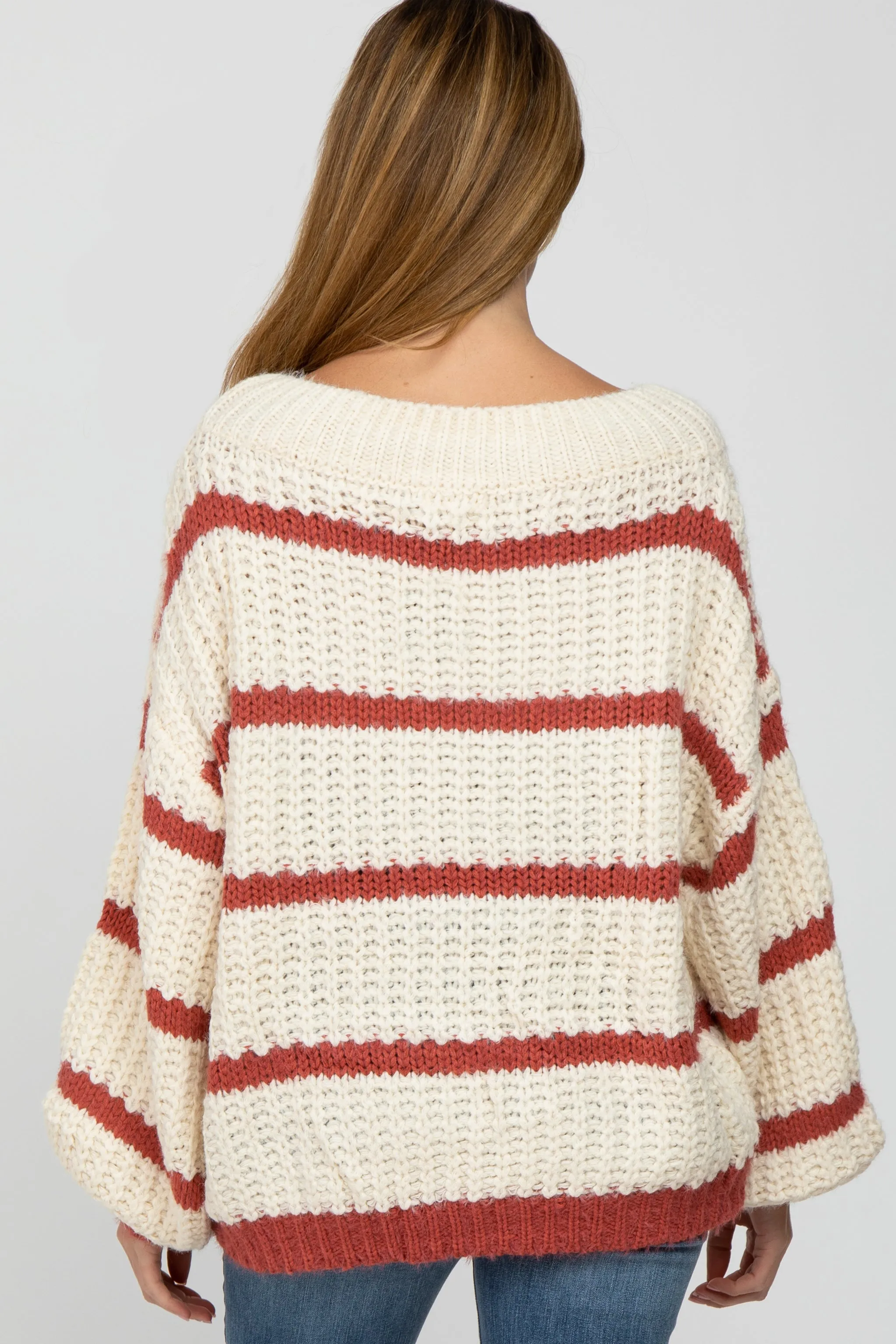 Rust Cream Striped Chunky Knit Maternity Sweater sold by Pinkblush product image thumbnail 4