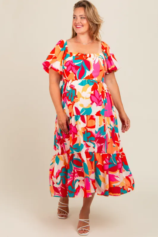 Fuchsia Leaf Print Plus Maternity Maxi Dress sold by Pinkblush