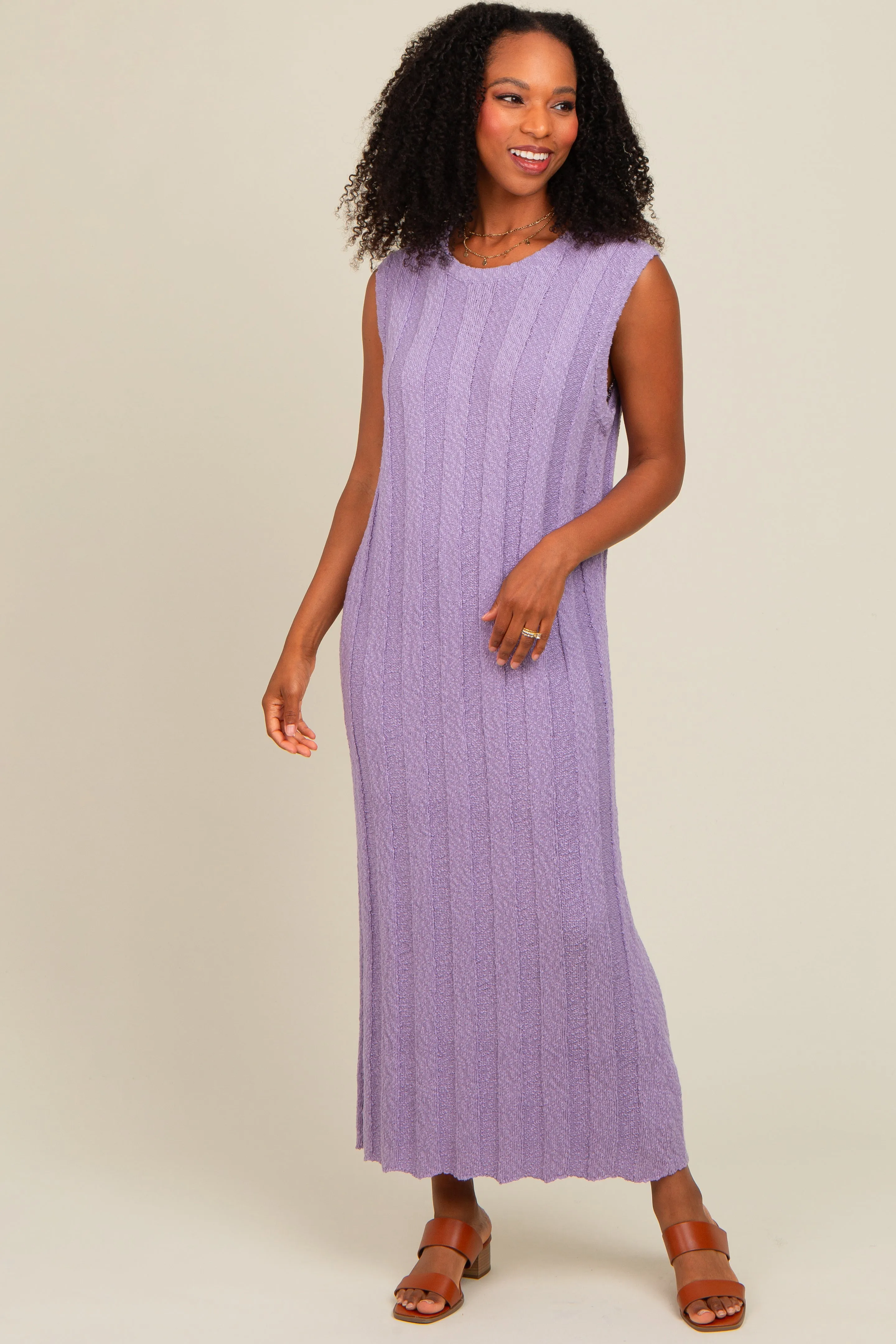 Lavender Ribbed Knit Sleeveless Dress sold by Pinkblush product image thumbnail 2