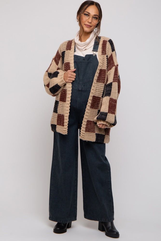 Black Checkered Oversized Maternity Cardigan sold by Pinkblush product image thumbnail 2