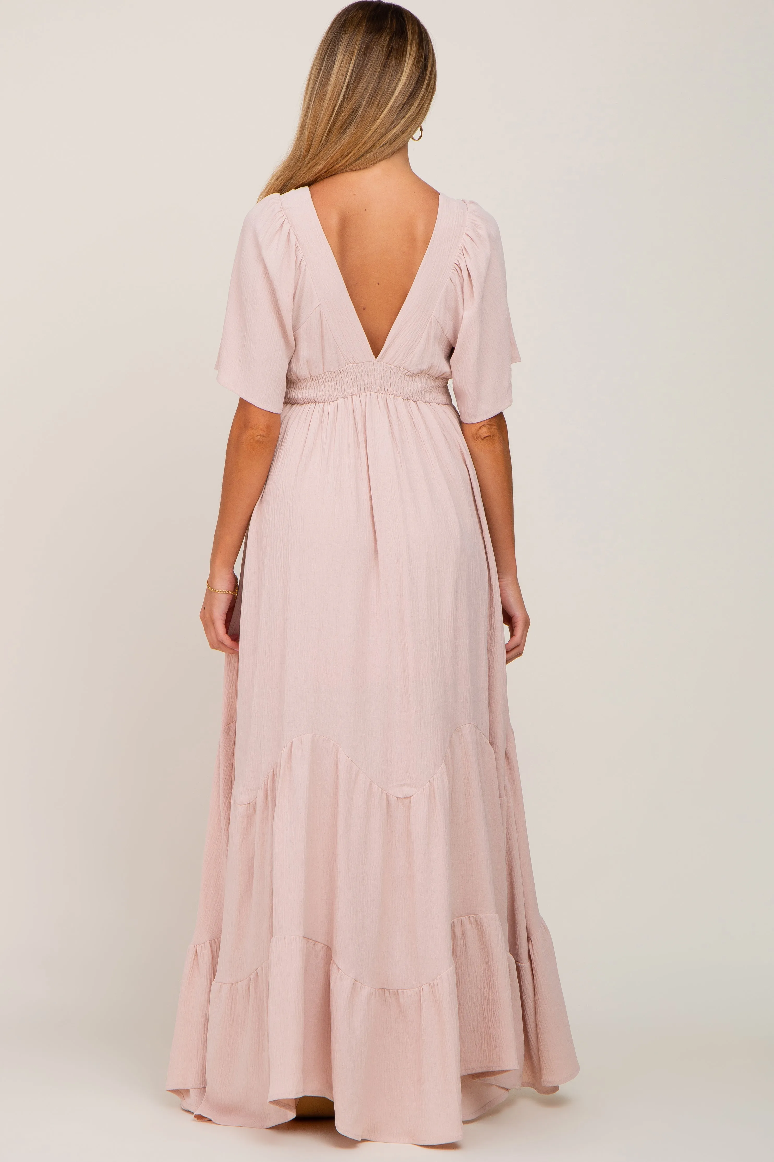 Light Pink Deep V-Neck Maternity Maxi Dress sold by Pinkblush product image thumbnail 3