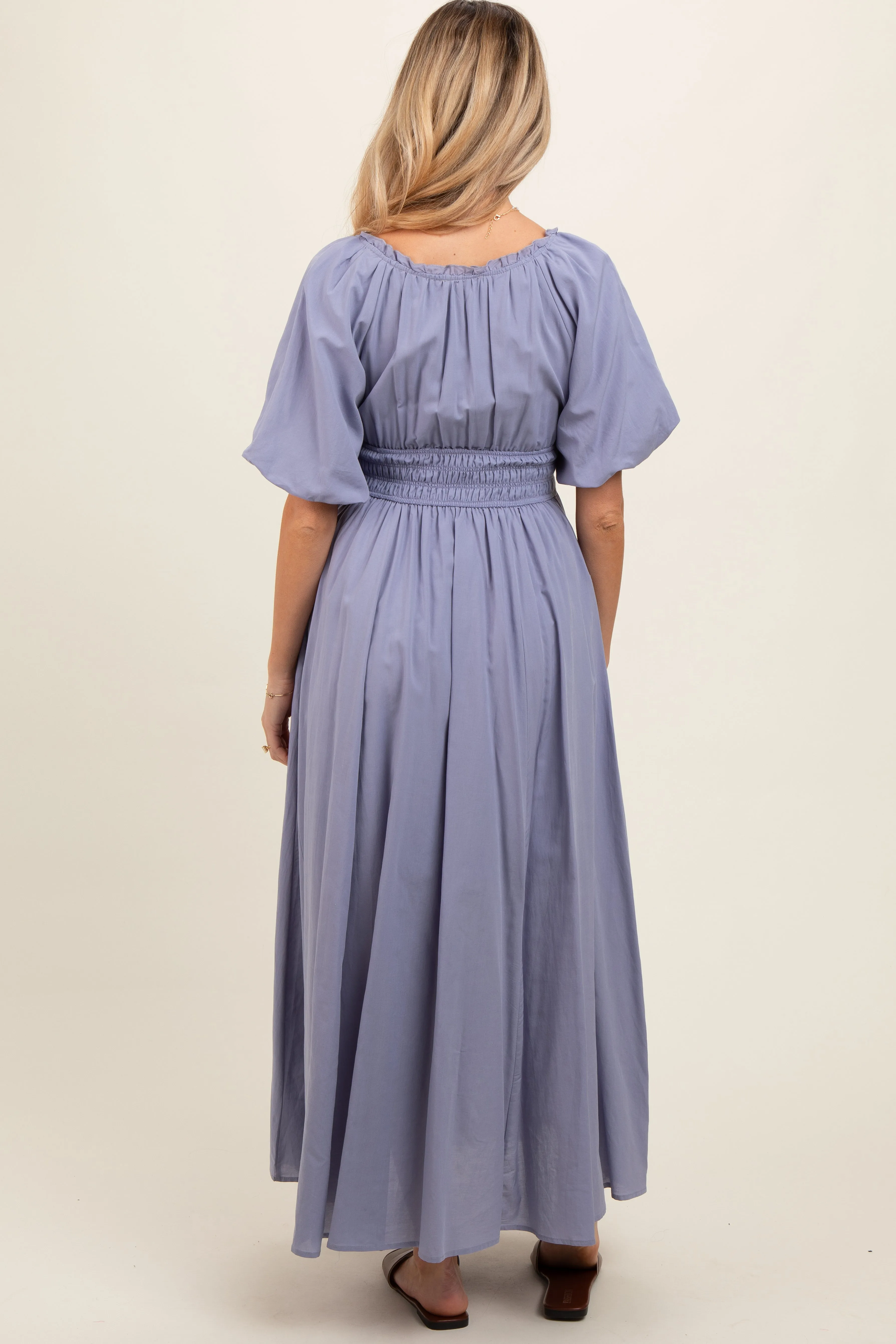 Lavender Smocked Puff Sleeve Maternity Maxi Dress sold by Pinkblush product image thumbnail 3