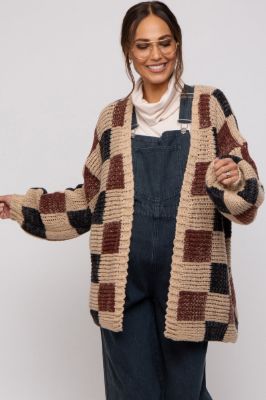 Black Checkered Oversized Maternity Cardigan sold by Pinkblush
