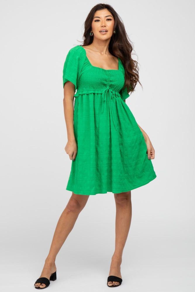 Green Smocked Ruched Tie Front Maternity Dress sold by Pinkblush product image thumbnail 6
