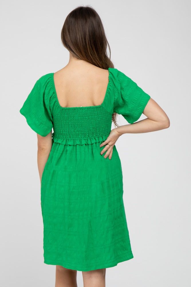 Green Smocked Ruched Tie Front Maternity Dress sold by Pinkblush product image thumbnail 3