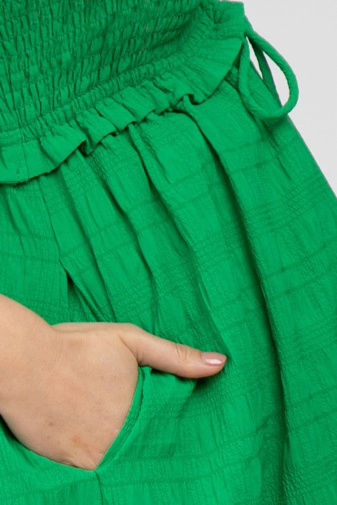 Green Smocked Ruched Tie Front Maternity Dress sold by Pinkblush product image thumbnail 4