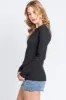 Charcoal Waffle Knit Basic Long Sleeve Top sold by Pinkblush