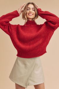 Red Knit Turtle Neck Sweater sold by Pinkblush