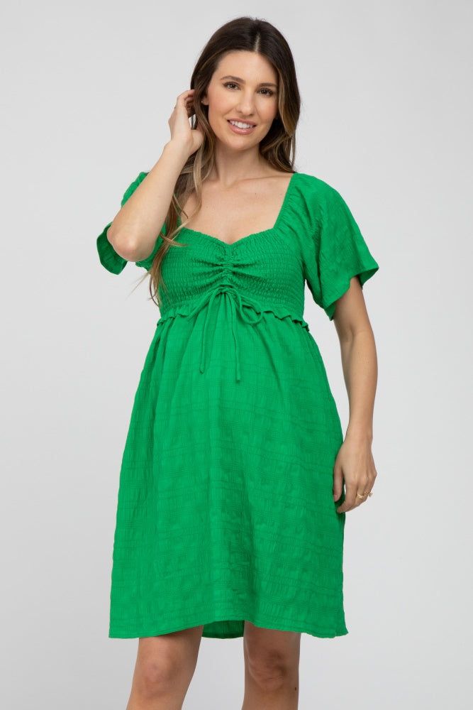 Green Smocked Ruched Tie Front Maternity Dress sold by Pinkblush product image thumbnail 2