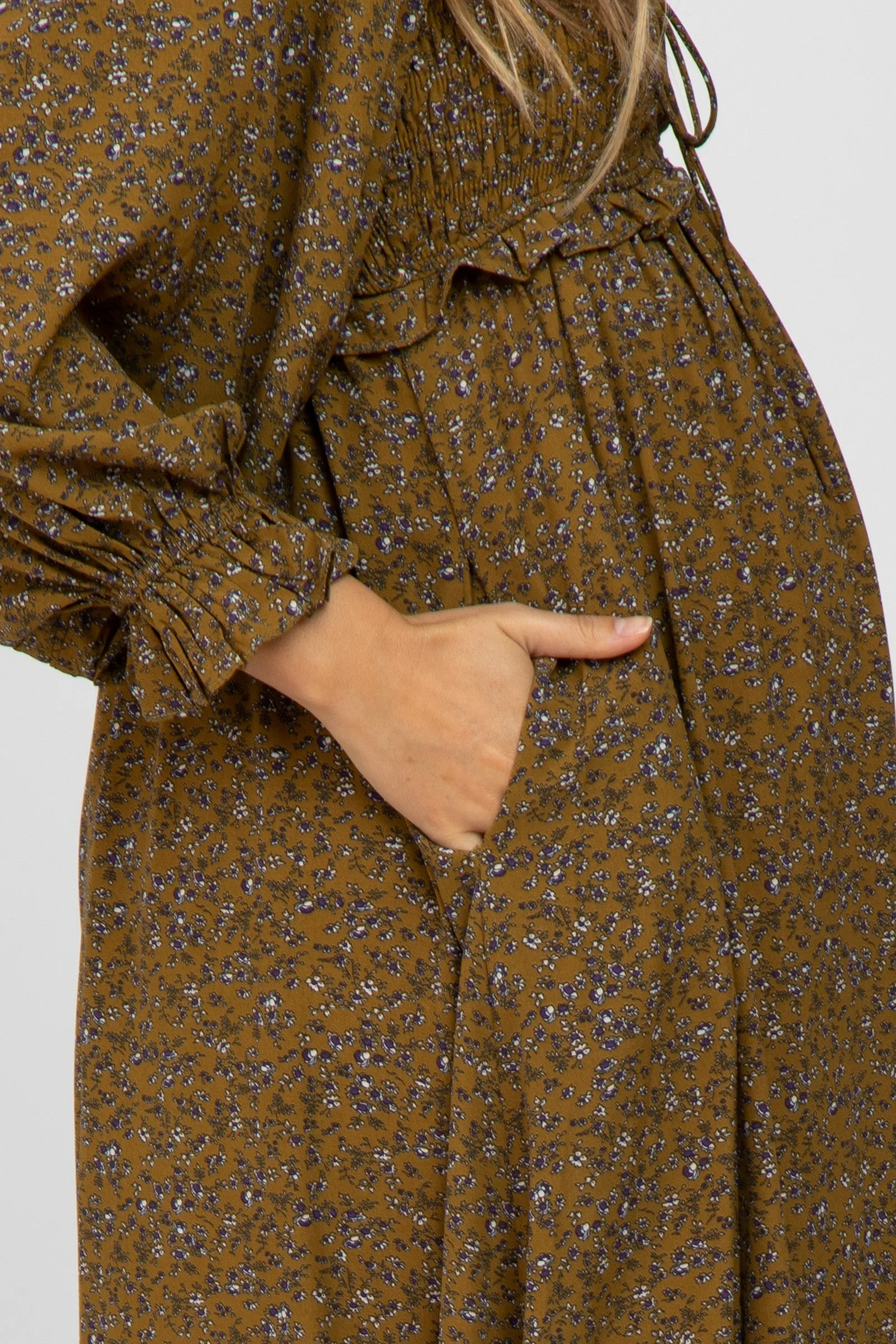 Olive Floral Ruffle Sweetheart Neck Maternity Midi Dress sold by Pinkblush product image thumbnail 5