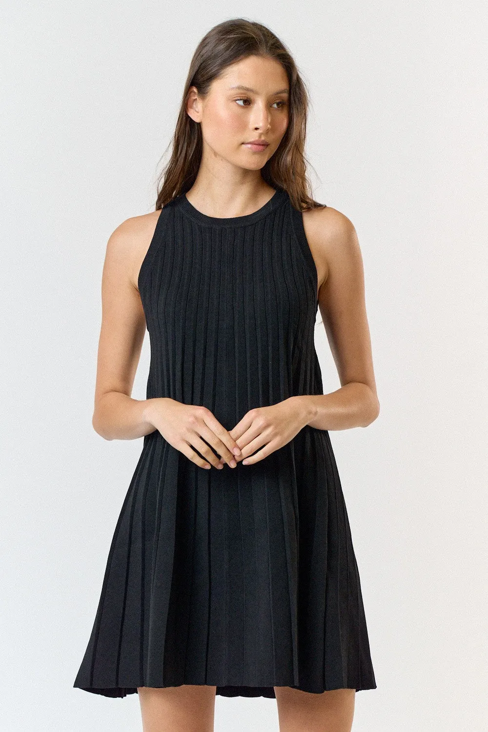 Black Knit Pleated A-Line Dress sold by Pinkblush