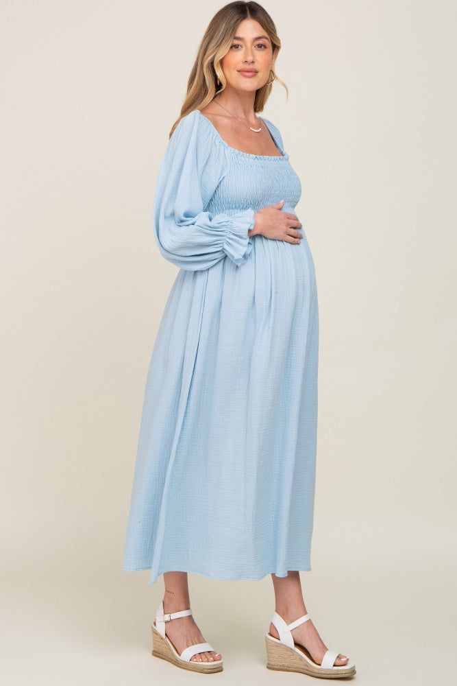 Light Blue Gauze Smocked Maternity Midi Dress sold by Pinkblush product image thumbnail 6