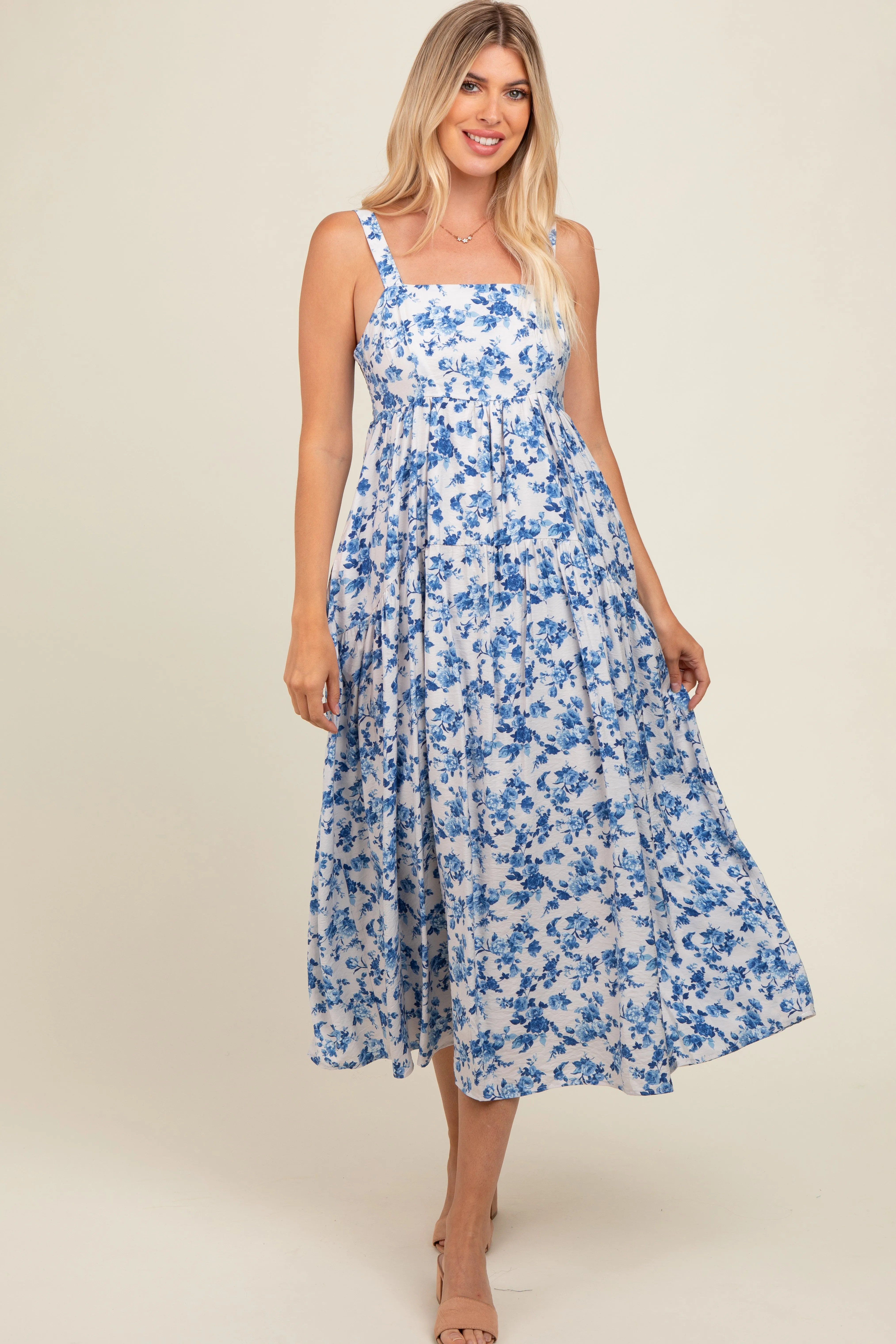 Blue Floral Square Neck Dress sold by Pinkblush product image thumbnail 3