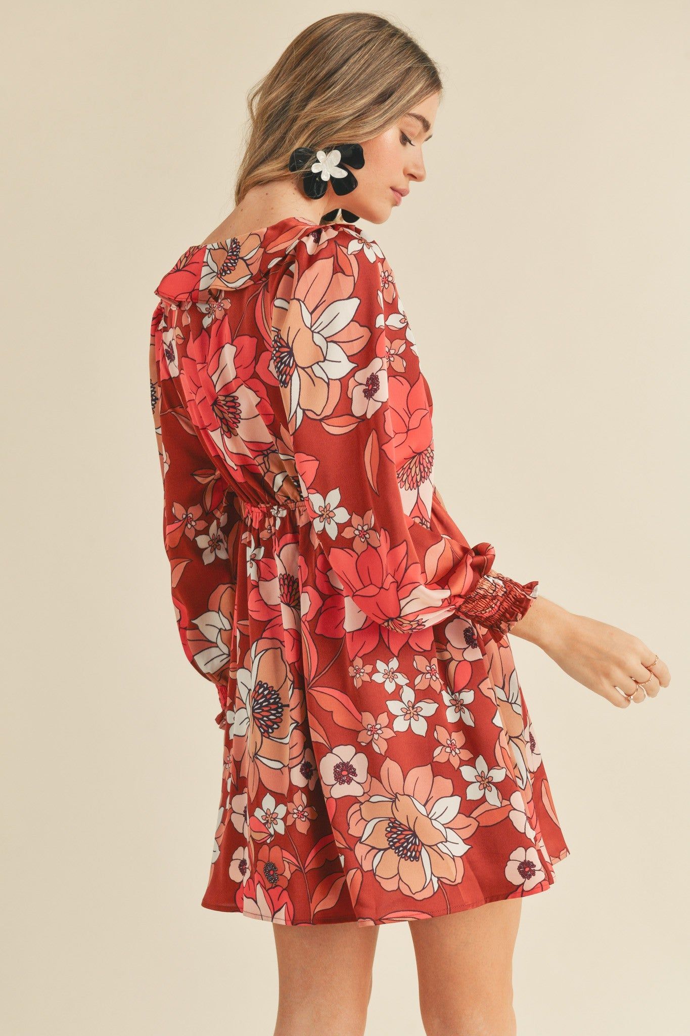 Brick Multi Floral Ruffle Trim Mini Dress sold by Pinkblush product image thumbnail 5