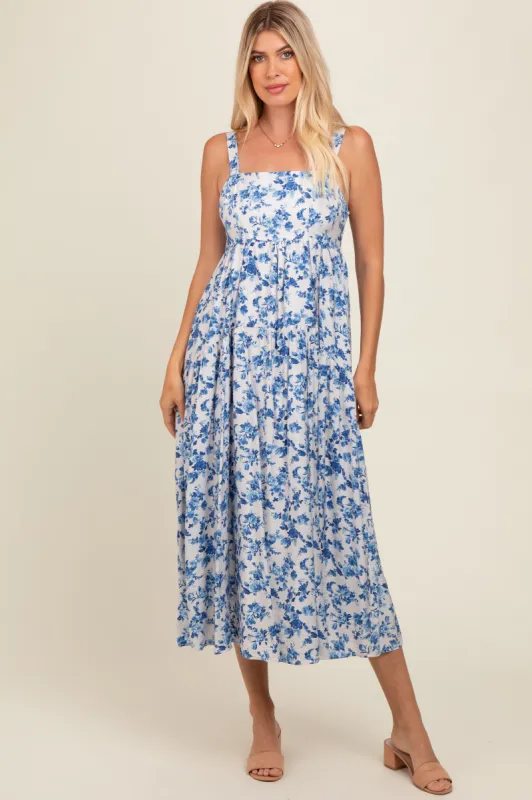 Blue Floral Square Neck Dress sold by Pinkblush