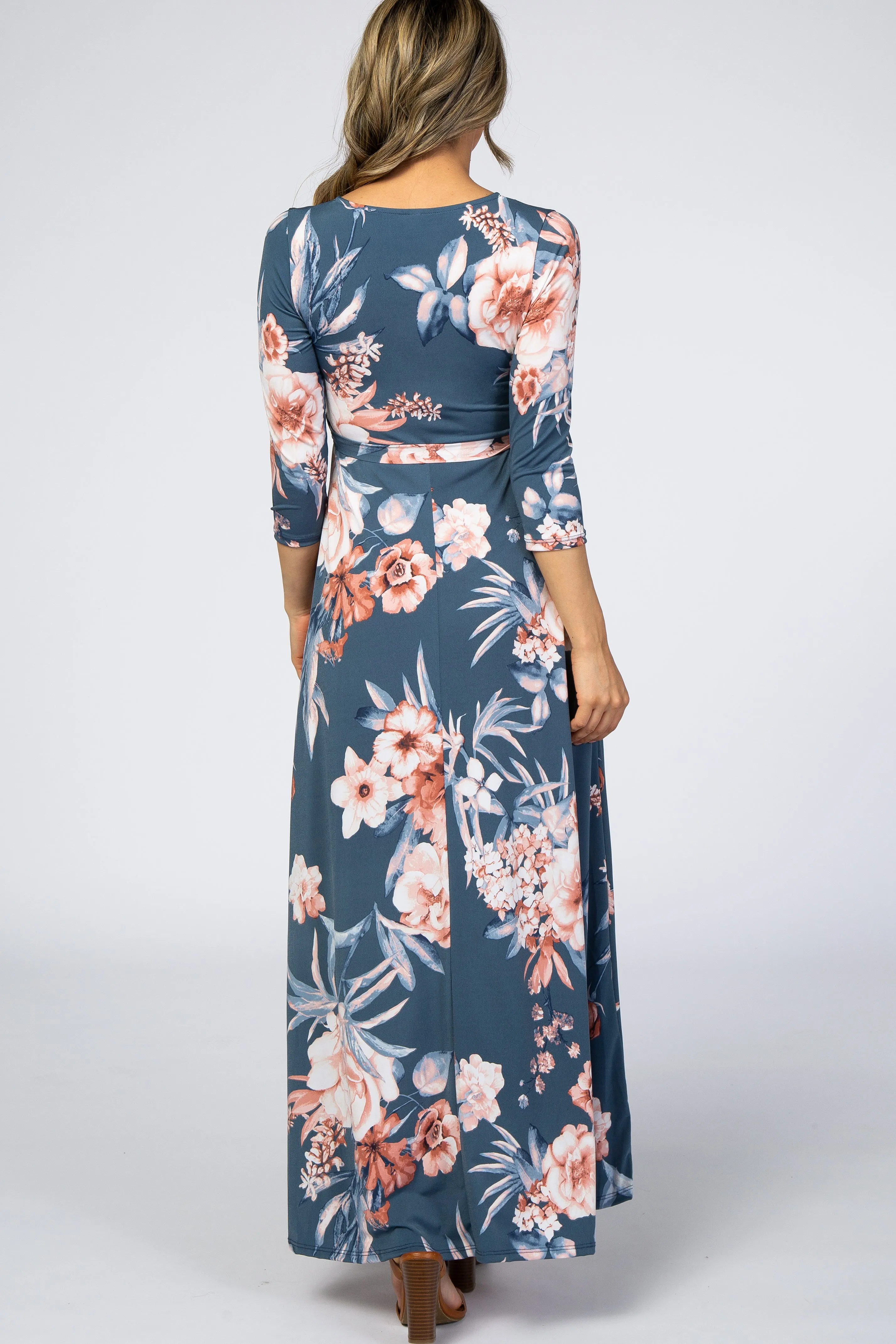 Blue Pink Floral Wrap Maxi Dress sold by Pinkblush product image thumbnail 3