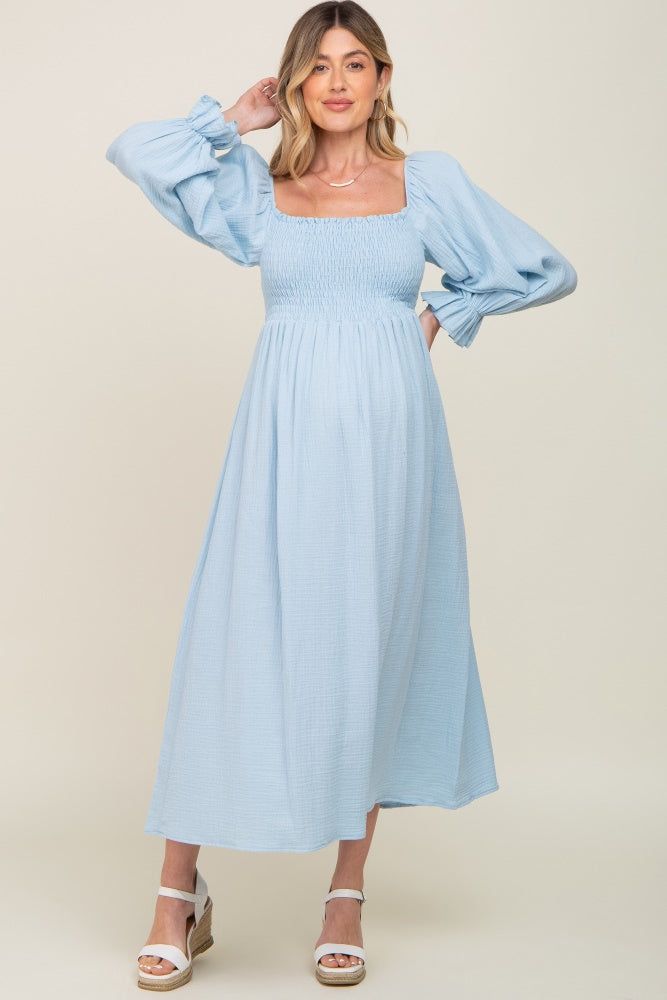 Light Blue Gauze Smocked Maternity Midi Dress sold by Pinkblush product image thumbnail 8