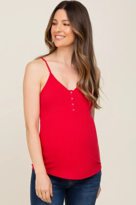 Red Ribbed Snap Button Maternity Cami sold by Pinkblush